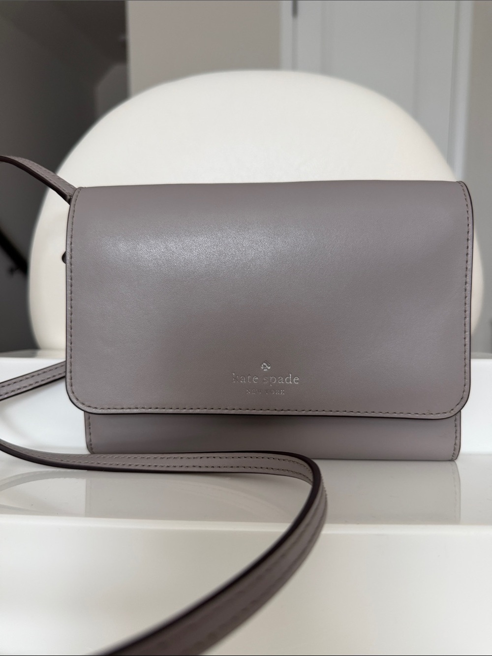 kate spade Gray Leather Flap Crossbody Bag
